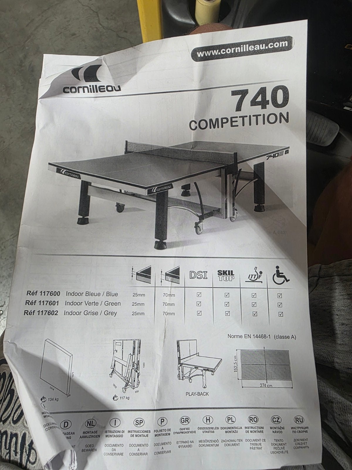 Cornilleau 740 Competition Indoor Tafeltennistafel, Ophalen, Nieuw, Tafel Indoor, Verrijdbaar