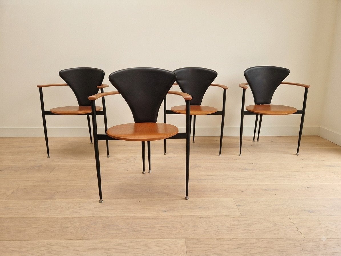 Unieke postmoderne fauteuil en stoel, vintage design, set 4, Huis en Inrichting, Sba, Zwart, 1103bg, Zo goed als nieuw