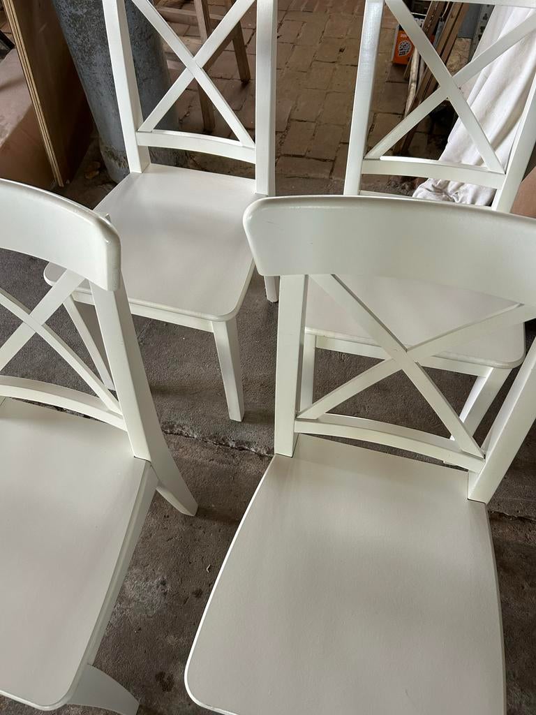 Set van 4 witte IKEA Ingolf stoelen, Huis en Inrichting, Stoelen, Ophalen, Gebruikt, Wit, Vier