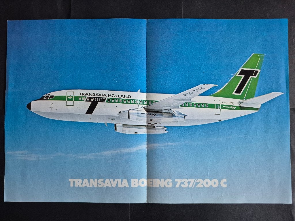Poster van een Transavia Boeing 737/200C (N194), Verzamelen, Luchtvaart en Vliegtuigspotten, Ophalen of Verzenden, Gebruikt, Kaart, Foto of Prent