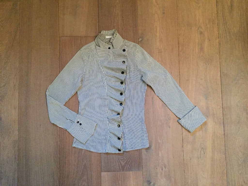 Nieuw aparte gestreepte blouse wit/zwart met ruffles; mt 36, Meerkleurig, Nieuw, Maat 36 (S), SHK collection