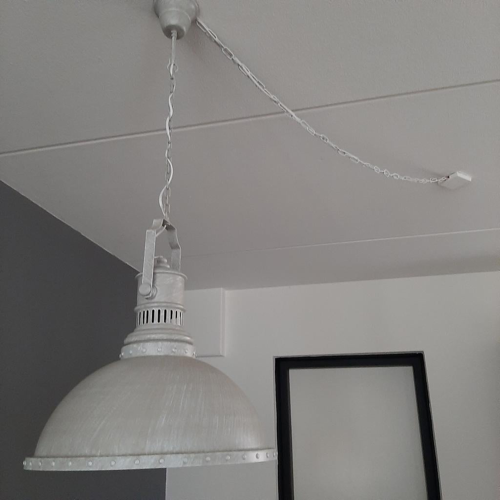 Hanglamp grijs/ wit, industrieel, Huis en Inrichting, Lampen | Hanglampen, Ophalen, Zo goed als nieuw, Minder dan 50 cm