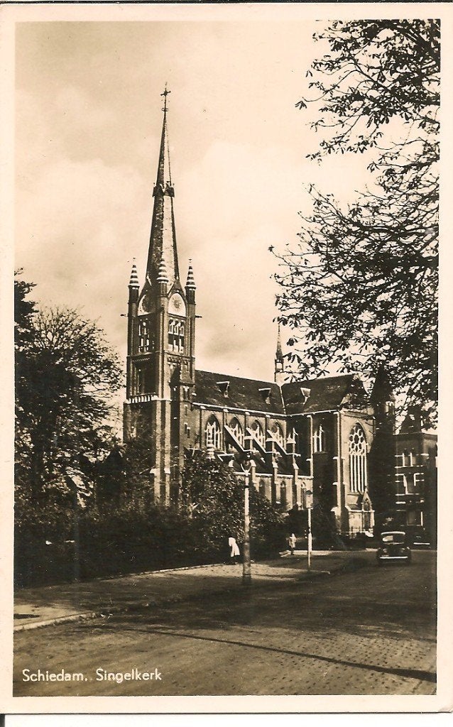 Oude Ansichtkaart Schiedam, Singelkerk - 1951, Ophalen of Verzenden, 1940 tot 1960, Gelopen, Zuid-Holland