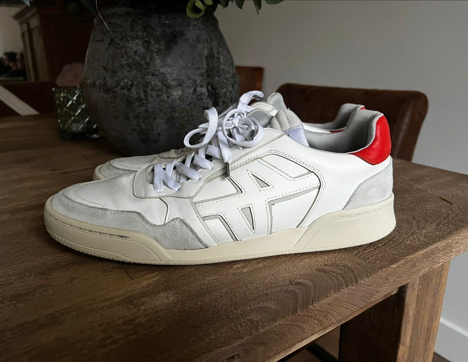 Nubikk Leren Sneakers Maat 45 Rood/Wit, Wit, Ophalen of Verzenden, Sneakers of Gympen, Gedragen