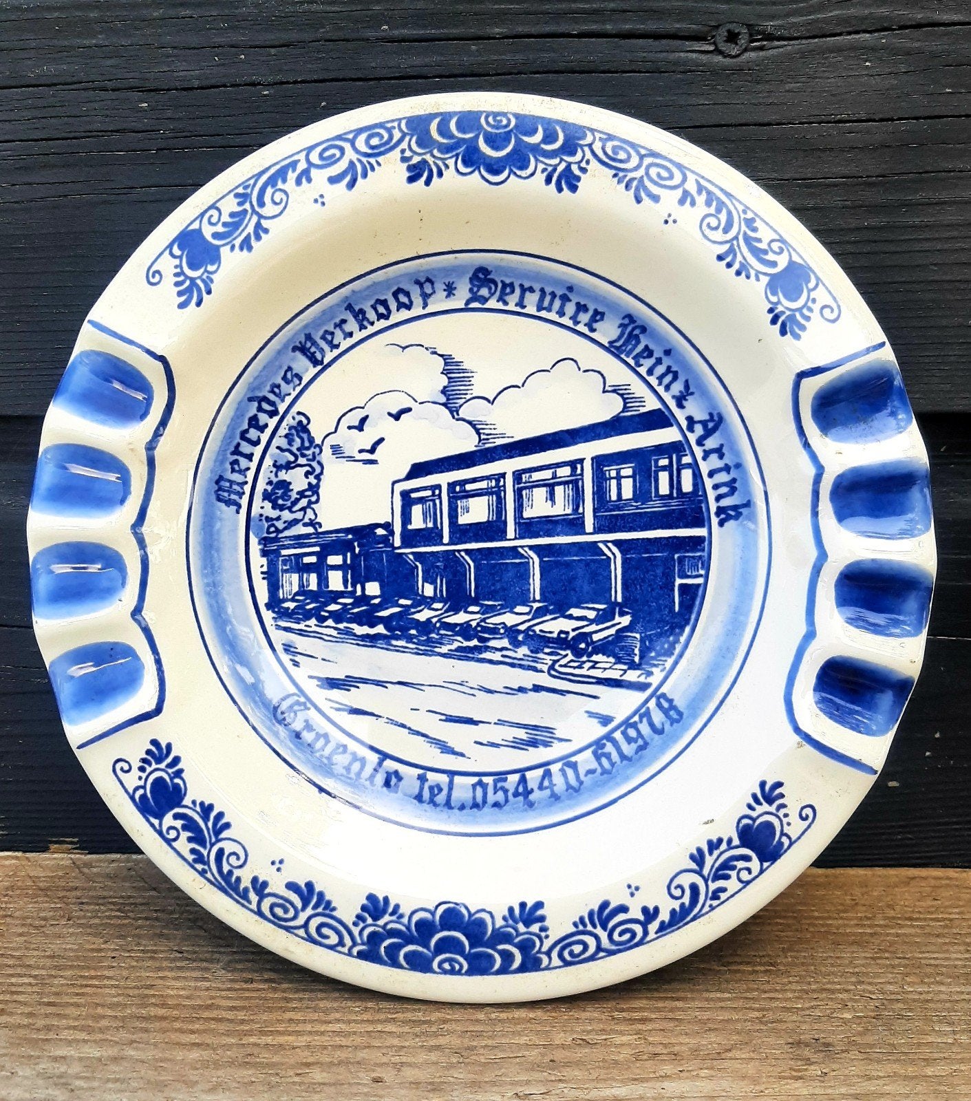 Delfts Blauw Asbak - (Mercedes - Heinz Arink te Groenlo), Ophalen of Verzenden, Asbak
