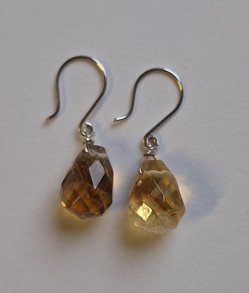 handgemaakte oorbellen echt zilver en citrien, Sieraden, Tassen en Uiterlijk, Oorbellen, Hangers, Geel, Nieuw, Ophalen of Verzenden