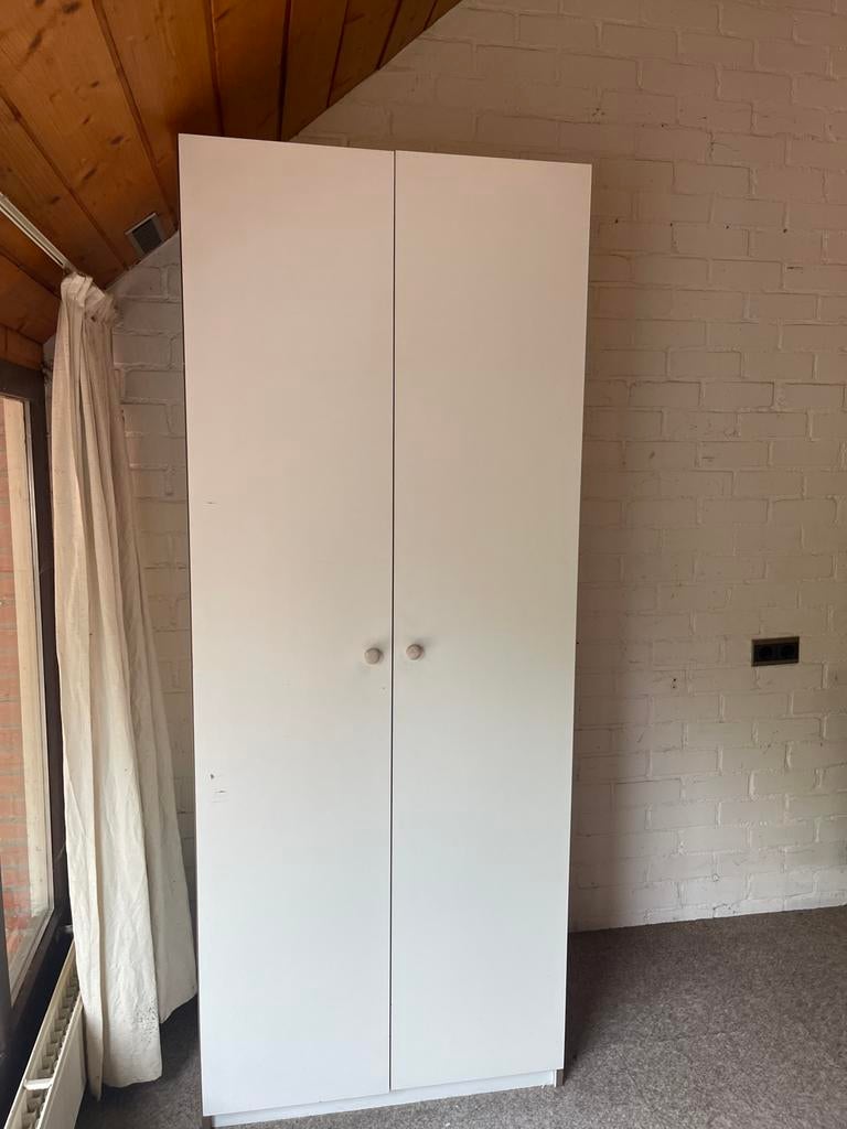 Witte kledingkast met hangruimte en legplank, Ophalen, Gebruikt, 200 cm of meer, 50 tot 100 cm