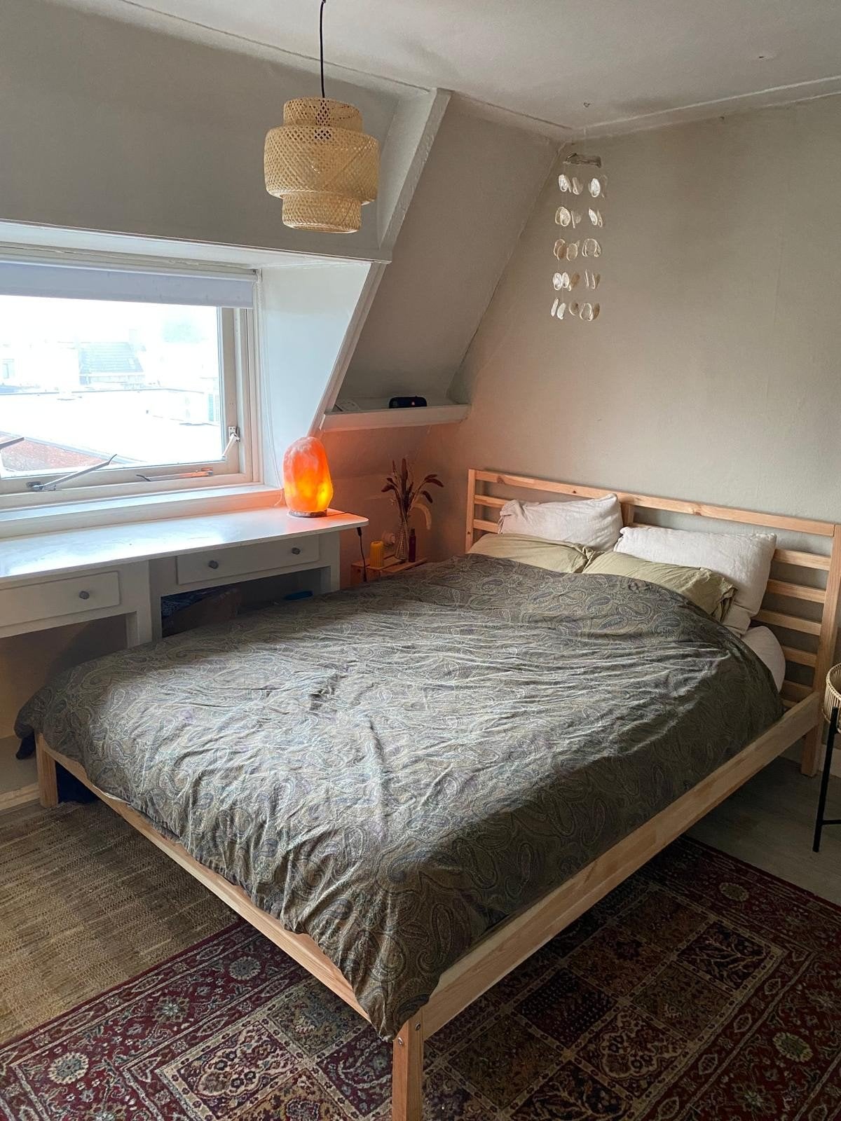 Ikea hout bedframe twijfelaar + lattenbodems, Huis en Inrichting, Slaapkamer | Bedden, Ophalen, 140 cm, Zo goed als nieuw, Twijfelaar