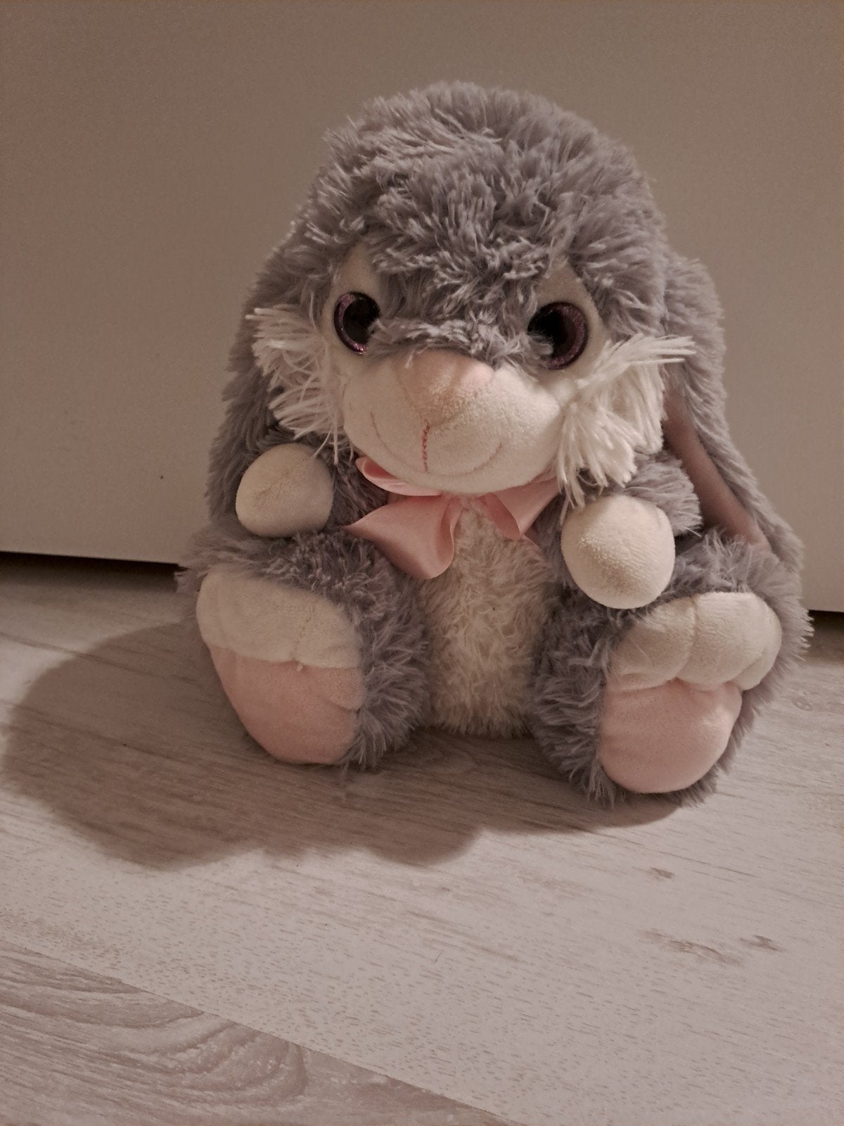 Schattig grijs konijn knuffel met roze strik, Overige merken, Overige karakters, Grijs, Konijn