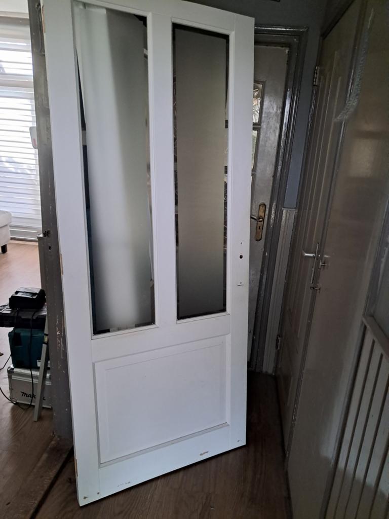 Mooie zware stompe deur met facetglas, Doe-het-zelf en Verbouw, Deuren en Horren, Ophalen, Gebruikt, 80 tot 100 cm, Binnendeur