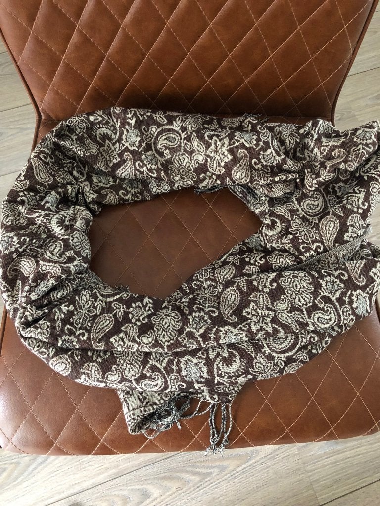 Sjaal, shawl bruin/beige, Ophalen of Verzenden, Gedragen, Maat 46/48 (XL) of groter, Sjaal