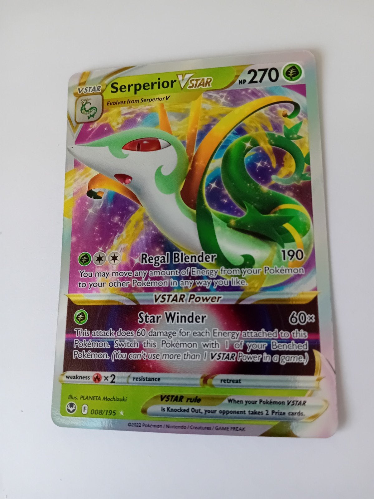 Pokemonkaart Serperior Vstar 008/195 Holo, Ophalen of Verzenden, Nieuw, Losse kaart, Foil