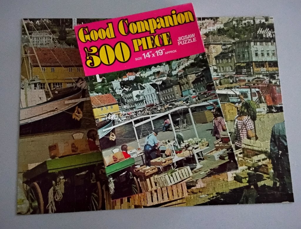 Vintage puzzel legpuzzel - Bergen Noorwegen Norway - Siemens, Ophalen of Verzenden, 500 t/m 1500 stukjes, Gebruikt, Legpuzzel