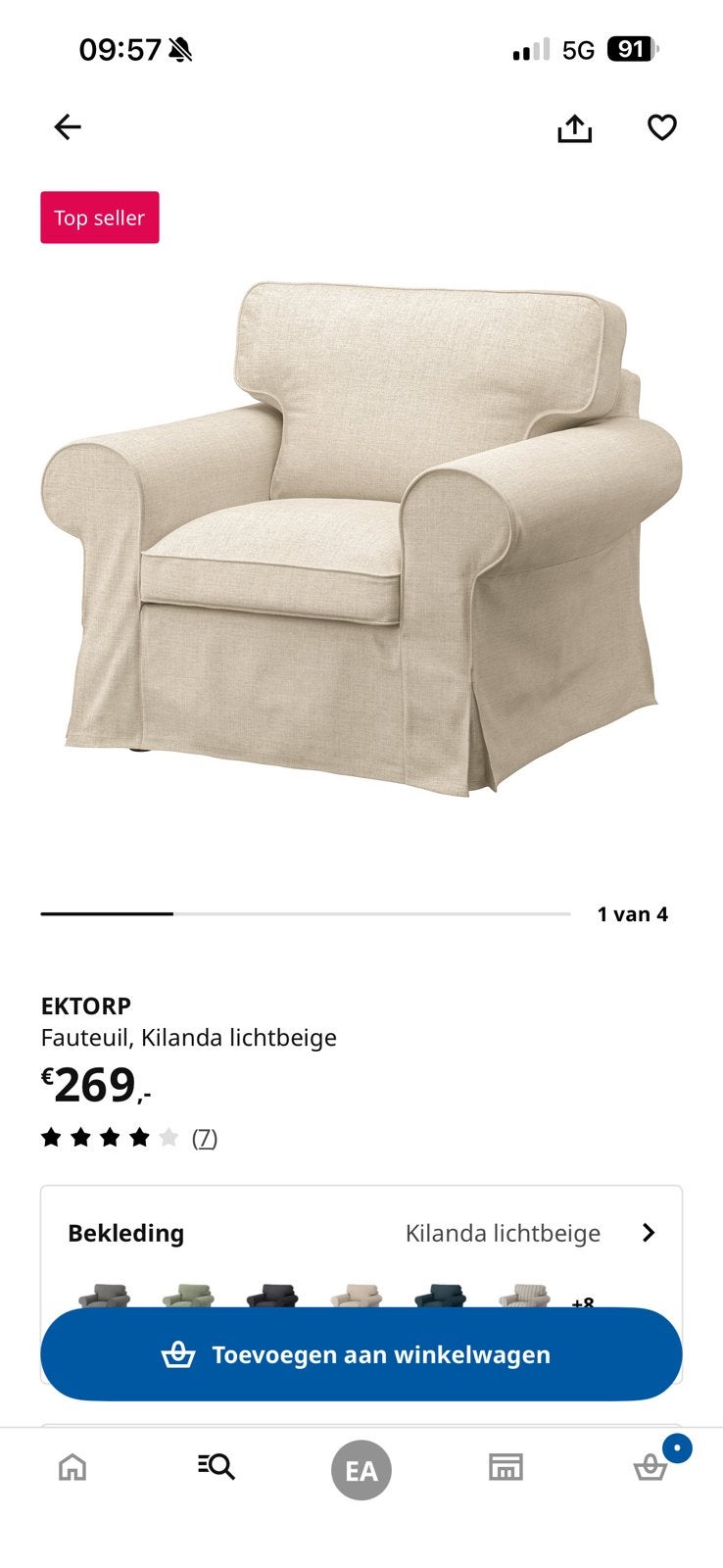 Ikea ektorp fauteuil, Ophalen, Eenpersoons, 75 tot 100 cm, Zo goed als nieuw