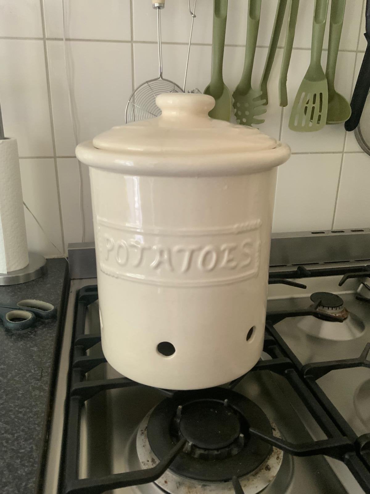 Aardappelpot van keramiek - Crème, Huis en Inrichting, Gebruikt, Voorraadpot, Steen/keramiek, Ophalen