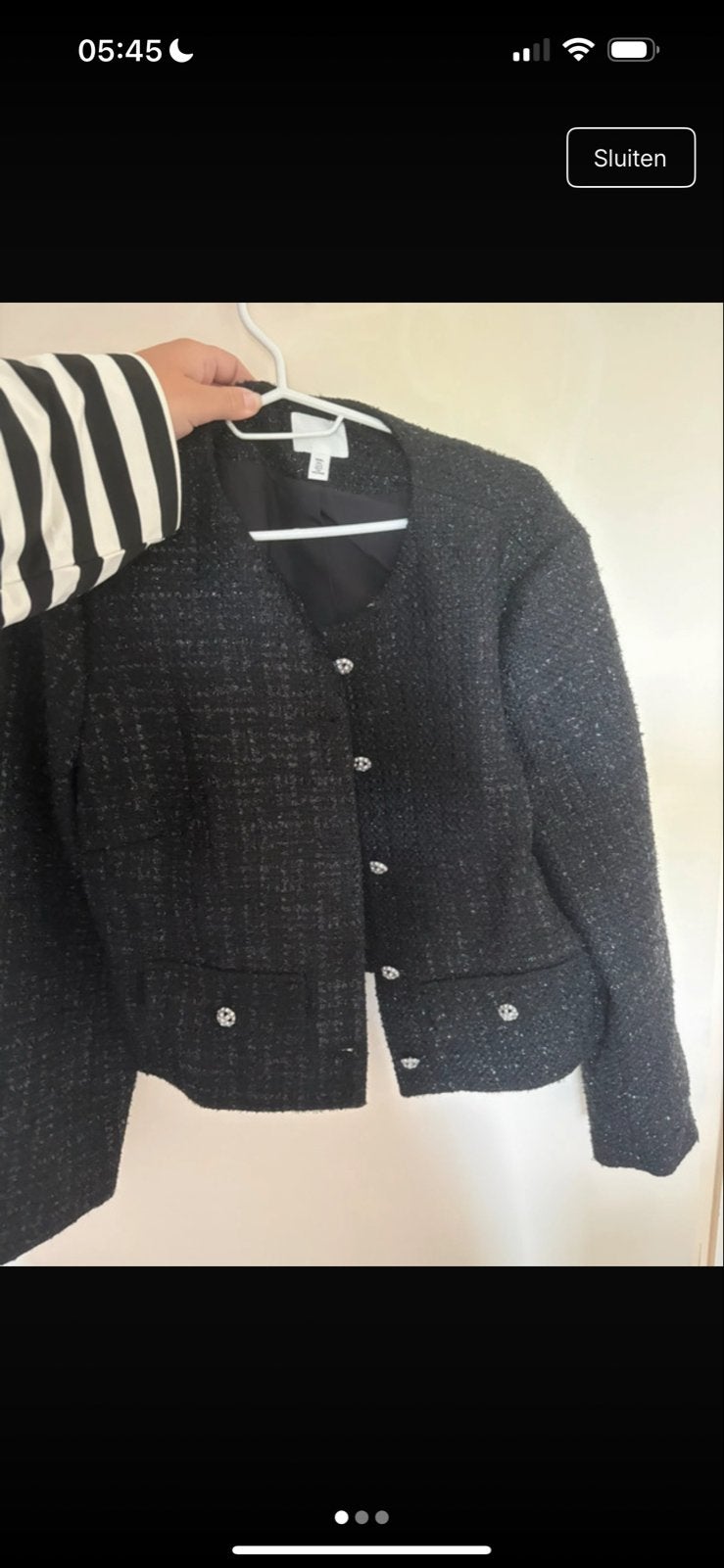Zwart tweed jasje met knopen, Zwart, Maat 42/44 (L), Ophalen of Verzenden, Zo goed als nieuw