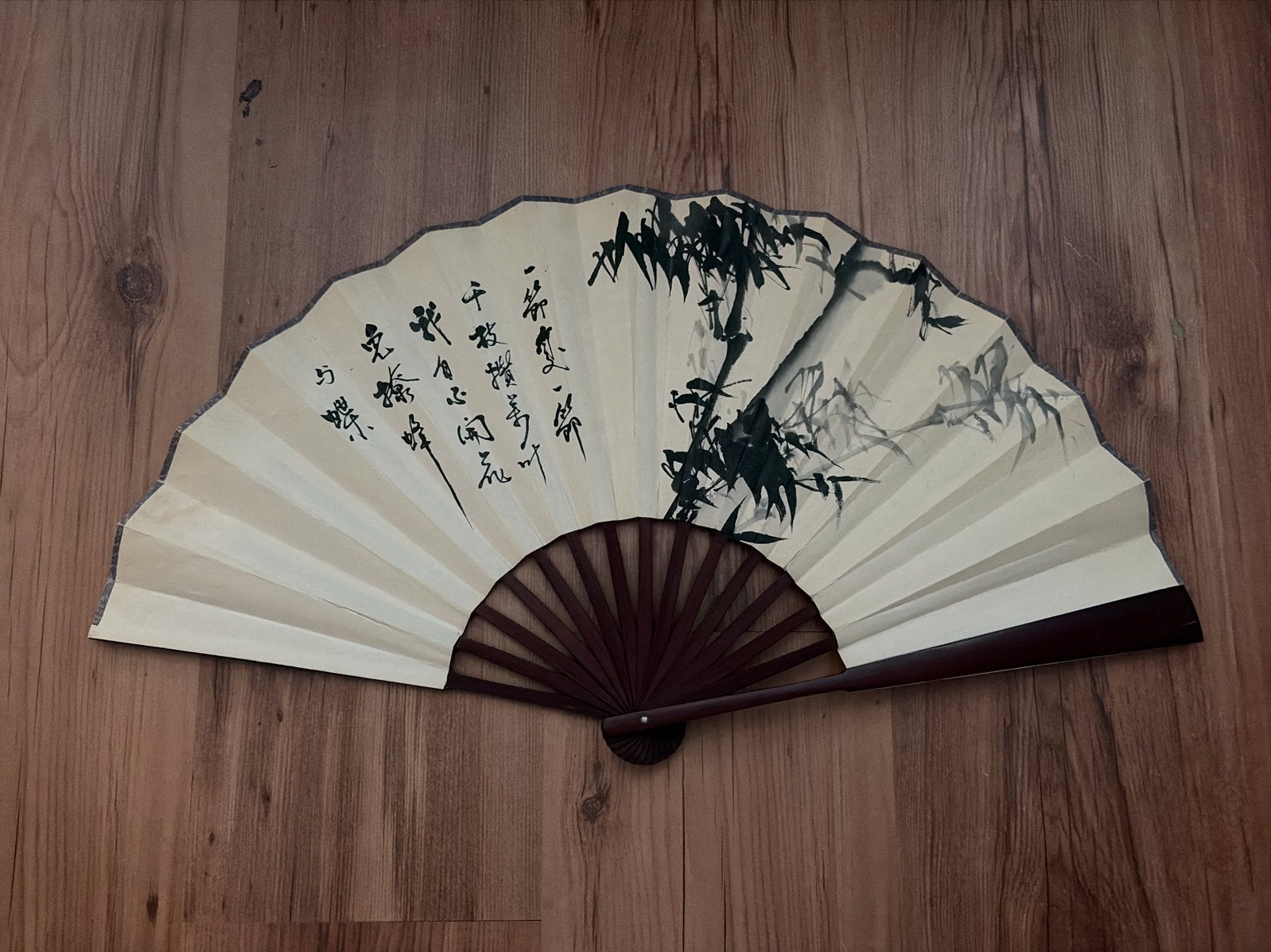 Decoratieve Chinese Handwaaier met Bamboe en Kalligrafie, Ophalen of Verzenden