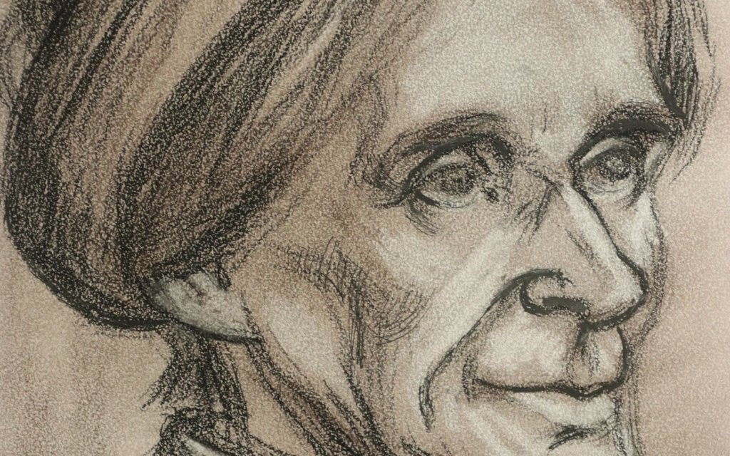 Houtskoolportret oudere vrouw - dubbelzijdig, 1979, Ophalen, Tekening, Houtskooltekening, Gesigneerd
