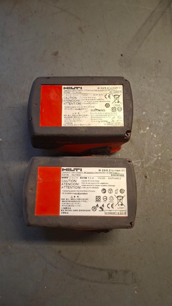 2x Hilti B22 / 5.2 Li-ion Accu., ., Ophalen of Verzenden, Zo goed als nieuw, .