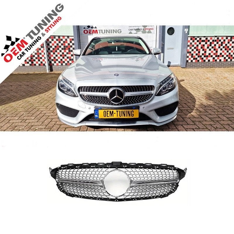 Grille geschikt voor C-Klasse W205 | Silver Diamond-Style, Ophalen of Verzenden