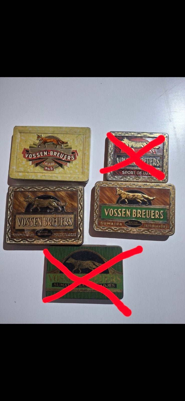 Drie Vintage Vossen Breuers en De Tabaksplant blikken, Ophalen of Verzenden, Gebruikt, Overige