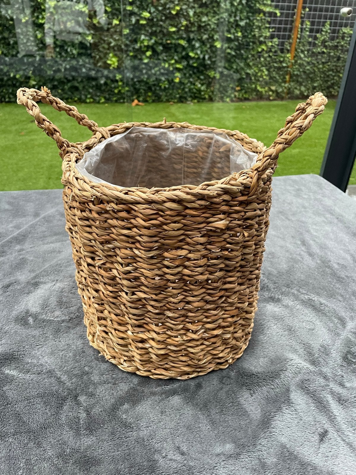 Mooie rieten bloempot met handvatten, Ophalen, Overige materialen, Minder dan 30 cm, Minder dan 60 cm