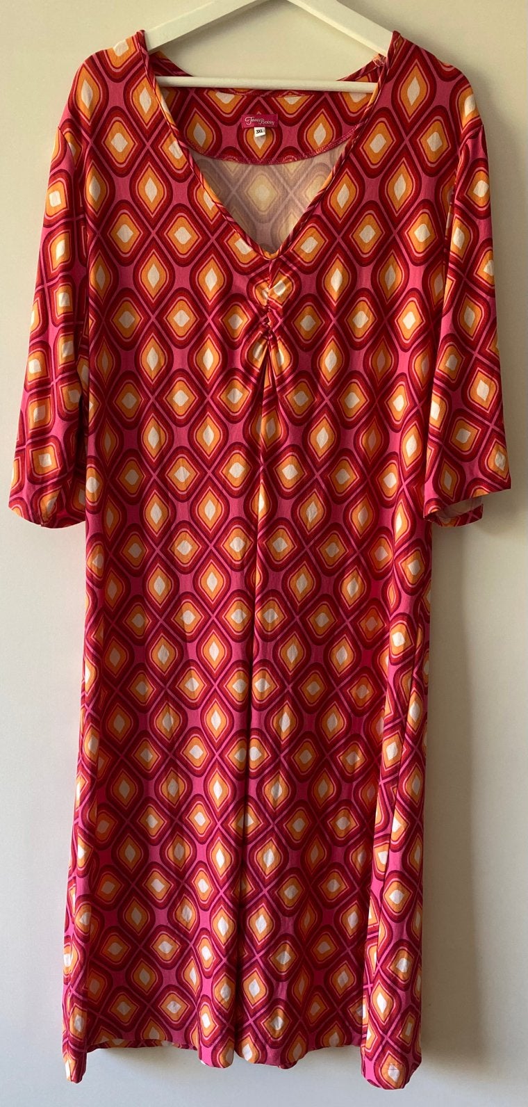 Tante Betsy overslagjurk retroprint XXXL  zgan., Blauw, Maat 46/48 (XL) of groter, Ophalen of Verzenden, Zo goed als nieuw