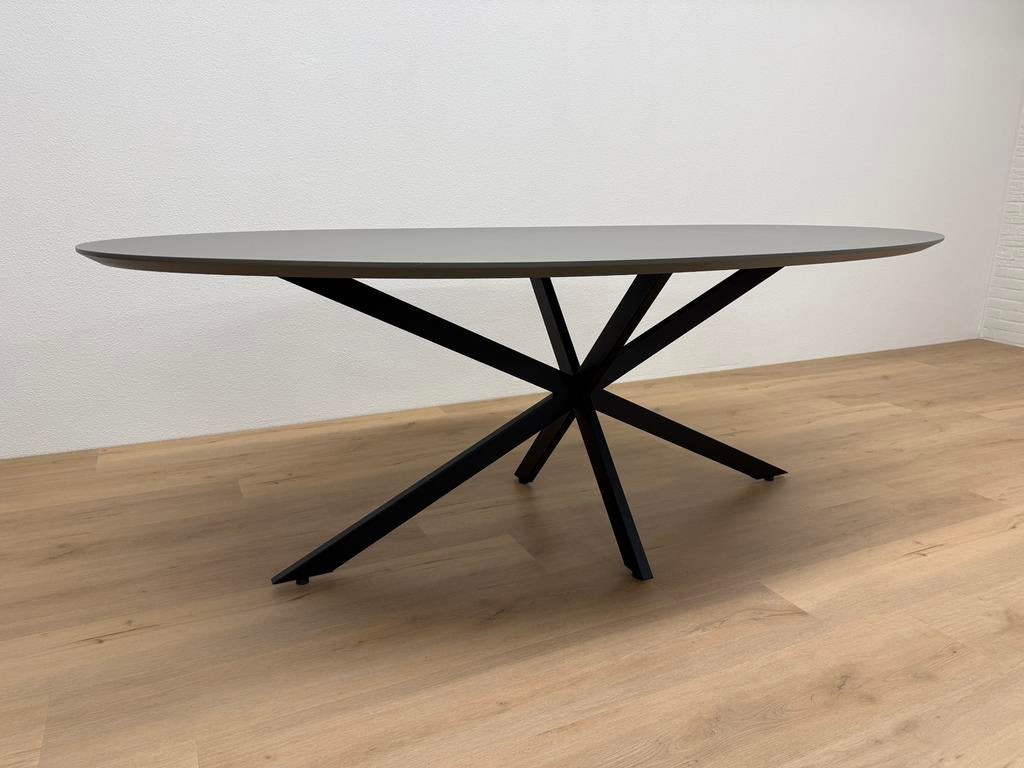 Ovale eettafel HPL Antraciet 220x120 - Direct Leverbaar, 100 tot 150 cm, 200 cm of meer, Ophalen of Verzenden, Zo goed als nieuw