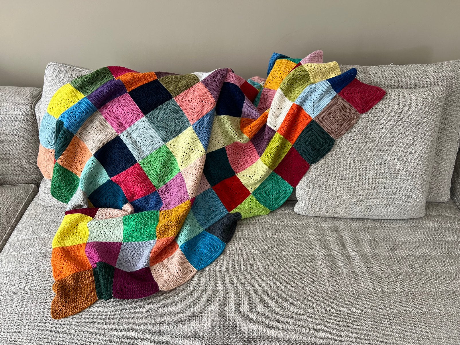 NIEUW!Granny Square plaid lappendeken handmade  100% katoen, Huis en Inrichting, Ophalen of Verzenden, Nieuw