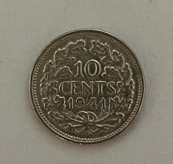 Zilveren dubbeltje Wilhelmina 10 cent 1941, Postzegels en Munten, Munten | Nederland, Zilver, Ophalen of Verzenden, 10 cent, Koningin Wilhelmina