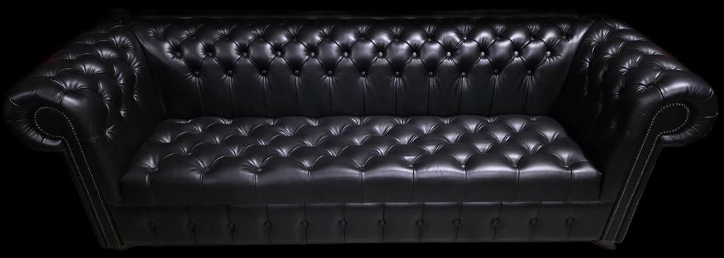 Chesterfield XL Bank Button Seat zwart leer + BEZORGING