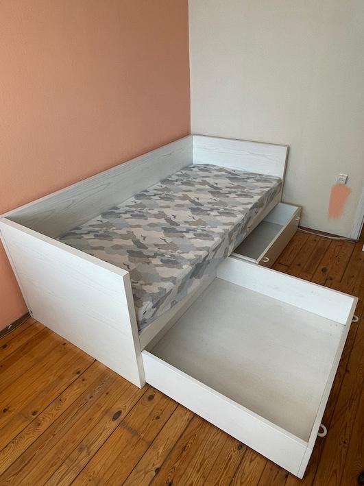 massief bed met 2 extra grote lades, Huis en Inrichting, Slaapkamer | Bedden, Ophalen, Gebruikt, 90 cm, Eenpersoons