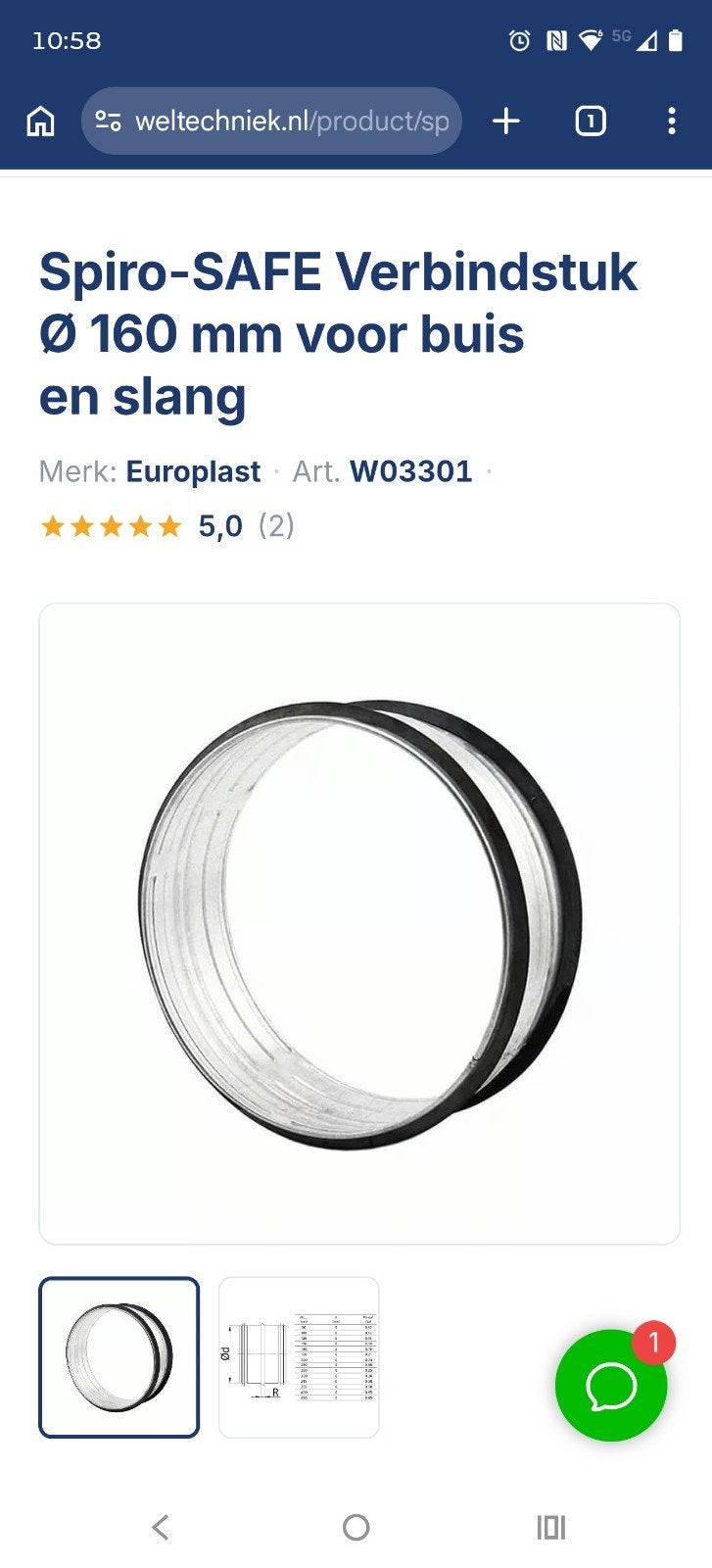 Europlast spirobuis. oa. koppelingen 160 en 125, Overige materialen, Overige typen, Ophalen of Verzenden, Zo goed als nieuw
