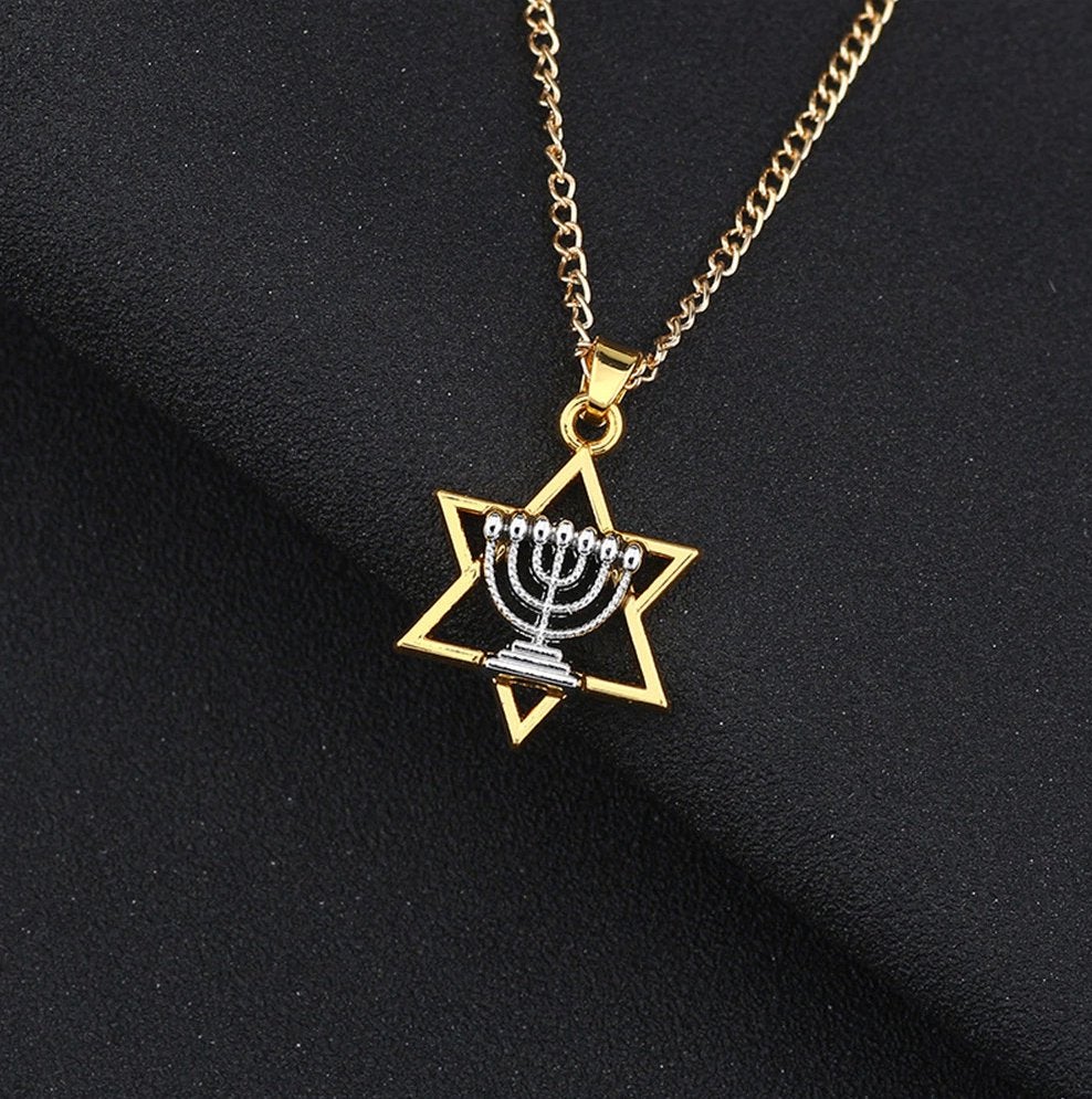 Davidster Met Menorah Ketting / Joodse Hebreeuws Hanger, Sieraden, Tassen en Uiterlijk, Overige kleuren, Verzenden, Nieuw, Overige materialen