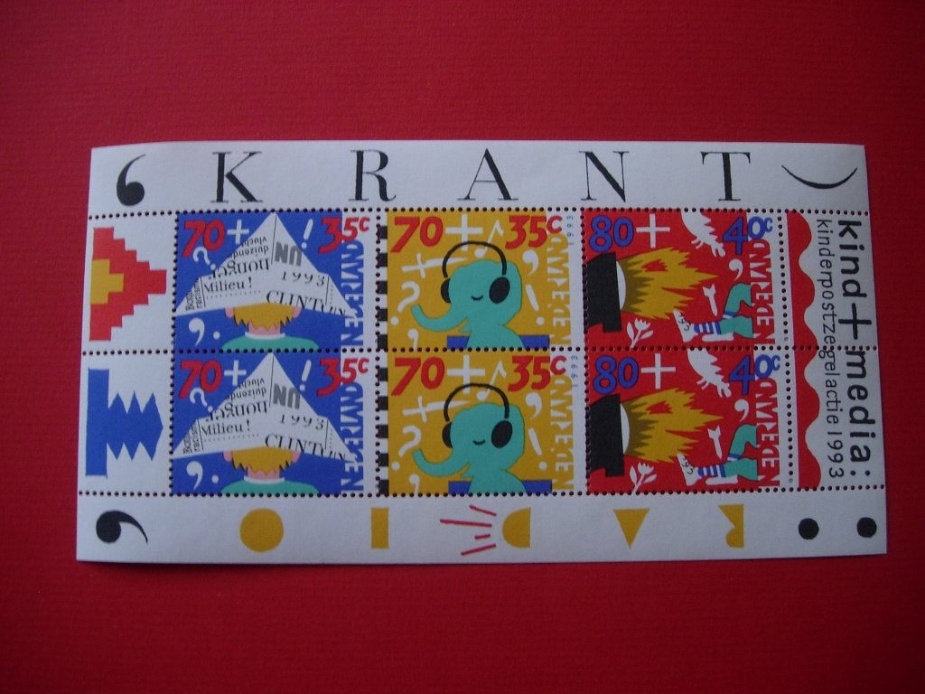 NL velletje kinderzegels 1993 (krant) velletje met 6 zegels, Verzenden, Na 1940, Postfris