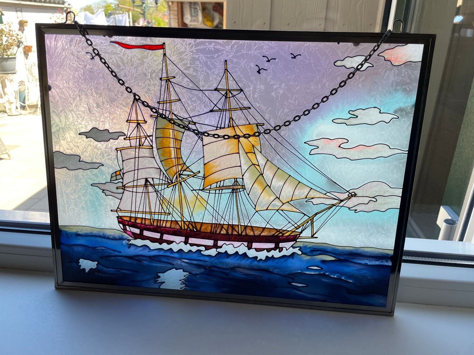 Raamdecoratie Glas Zeilschip Bruin 41x31 cm, Ophalen of Verzenden, Nieuw, Bruin, Glas