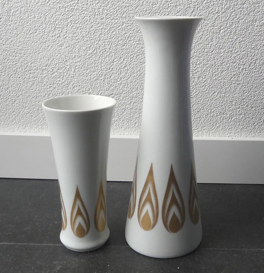 AK Kaiser Inka vintage vazen wit porselein gouden vlam decor, Gebruikt, Wit, Aardewerk of Porselein, Ophalen of Verzenden