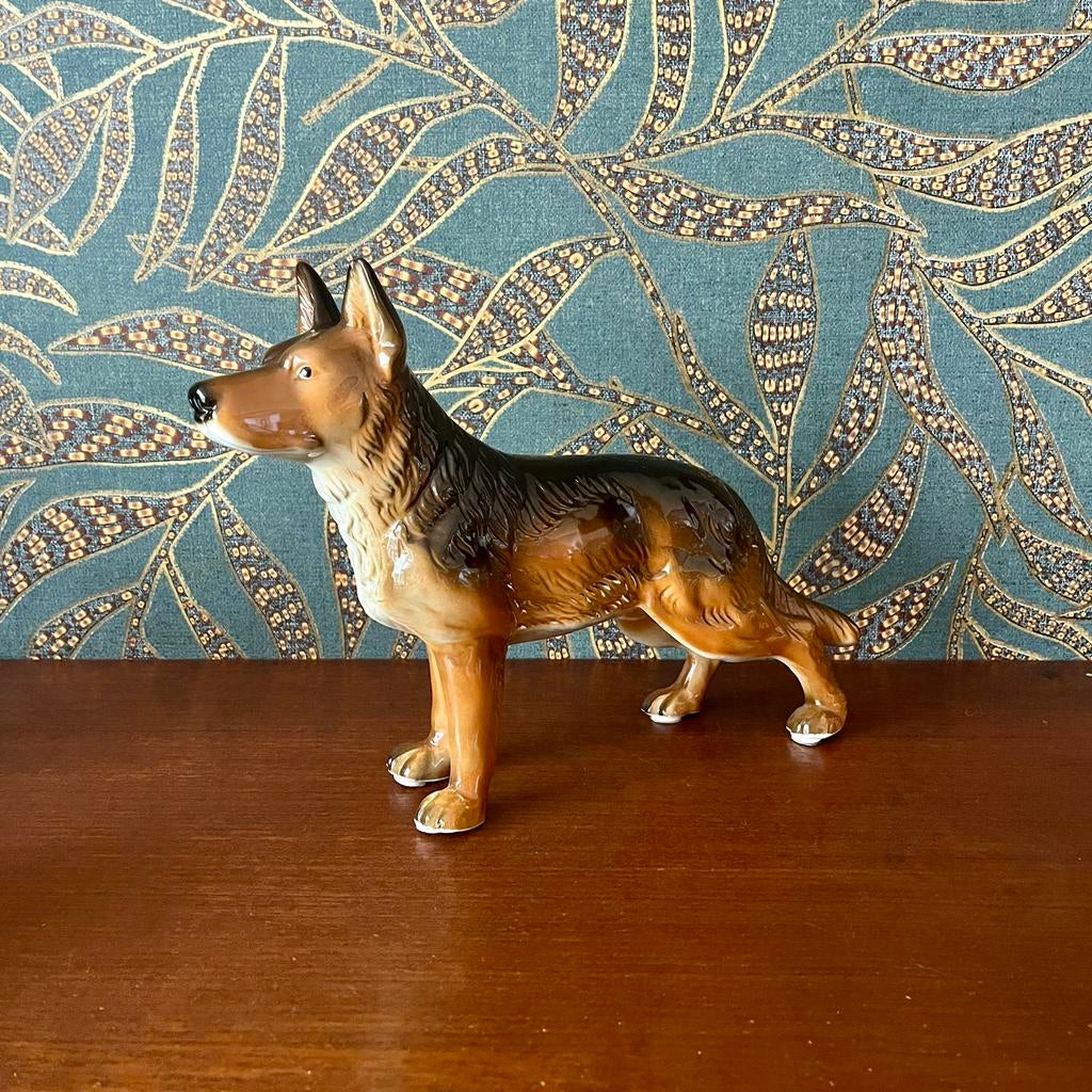 Vintage porseleinen beeld – Duitse herder hond, Ophalen of Verzenden, Zo goed als nieuw
