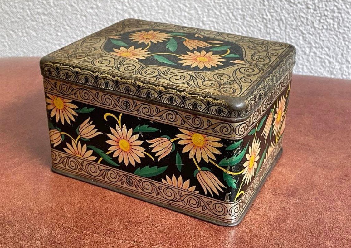 Antiek blik Van Melle met bloemdecor, Verzamelen, Ophalen of Verzenden, Gebruikt, Overige