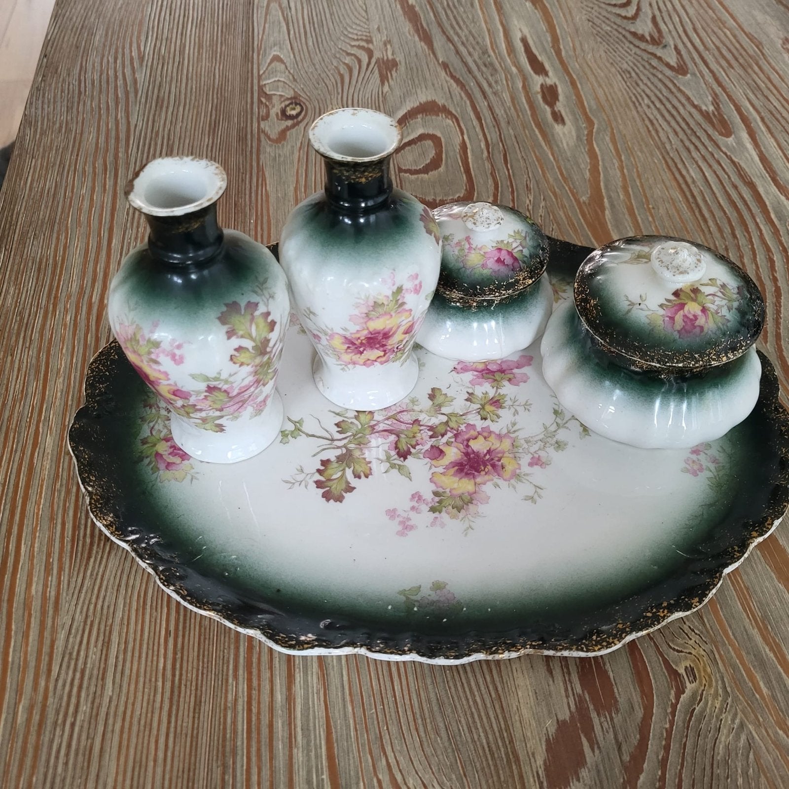 Antiek Limoges Porseleinen Dienblad met Vazen en Potjes, Ophalen of Verzenden