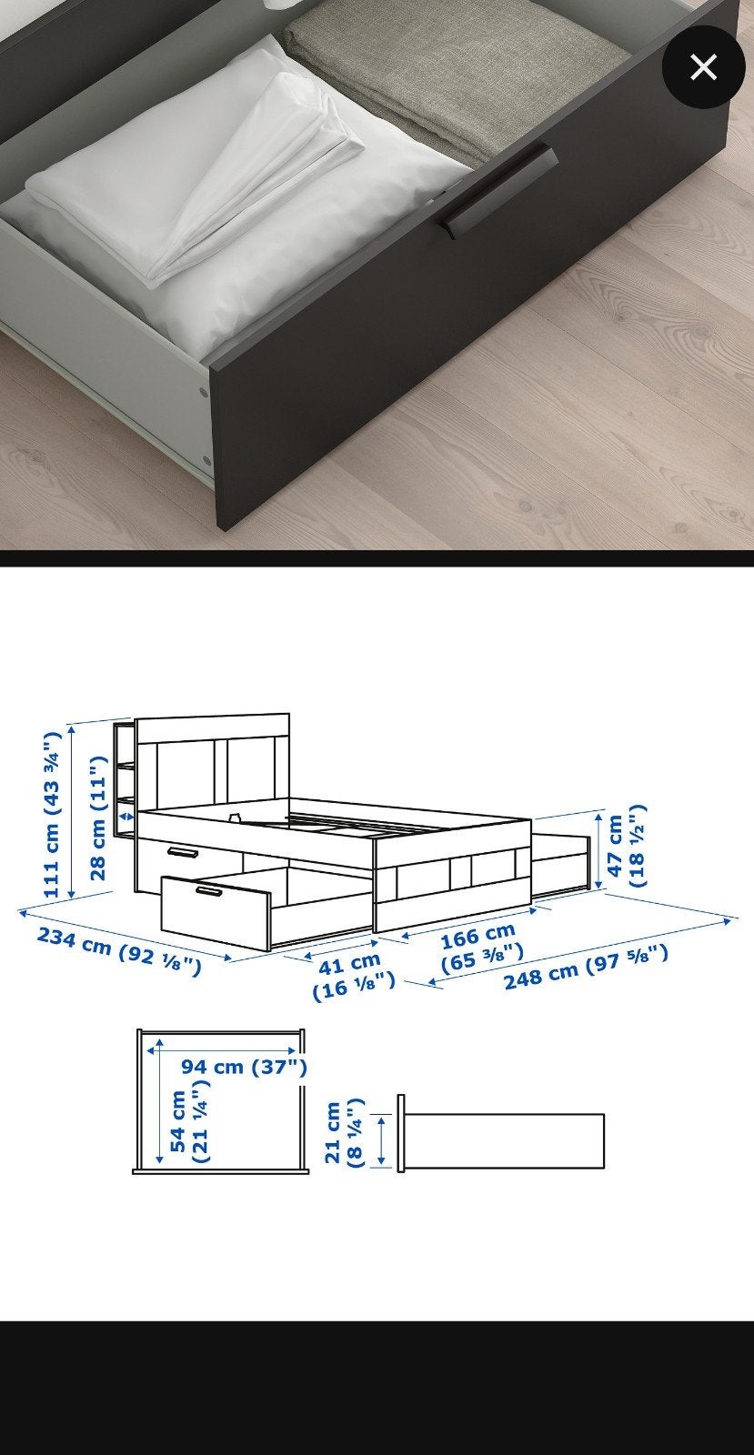 IKEA Bed met Ombouw en Lades, Zwart, 160x200 cm, Ophalen, Gebruikt, Zwart, Tweepersoons