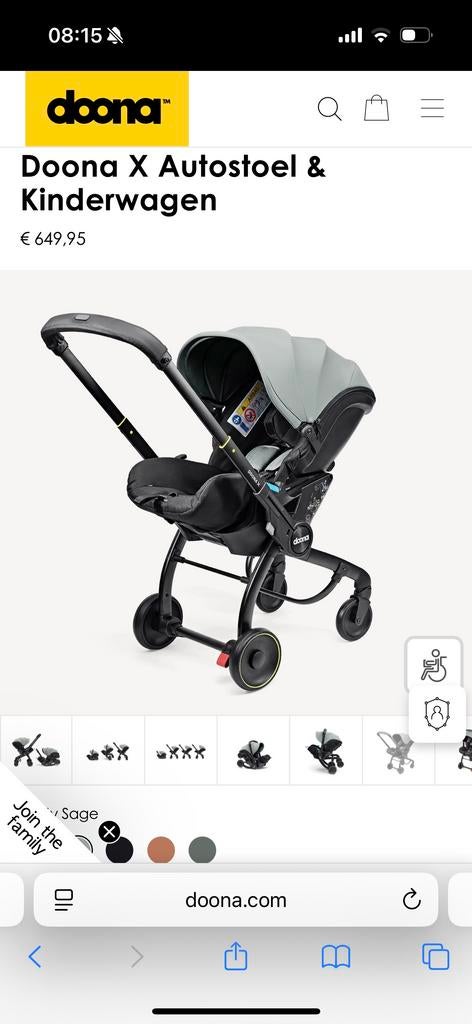 Doona X Autostoel & Kinderwagen - Sage, Zijbescherming, Zo goed als nieuw, Isofix, 0 t/m 13 kg