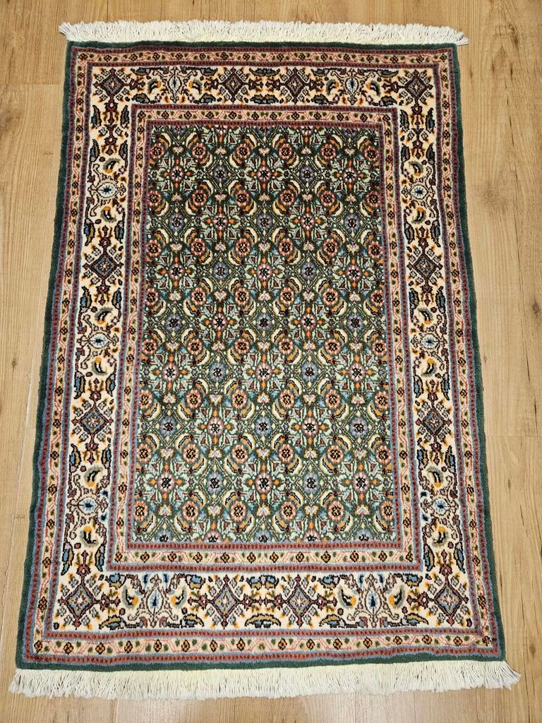 Handgeknoopt perzisch tapijt moud met zijde 125x80, Info@SlatsAntiek.nl, Crème, 100 tot 150 cm, Perzisch