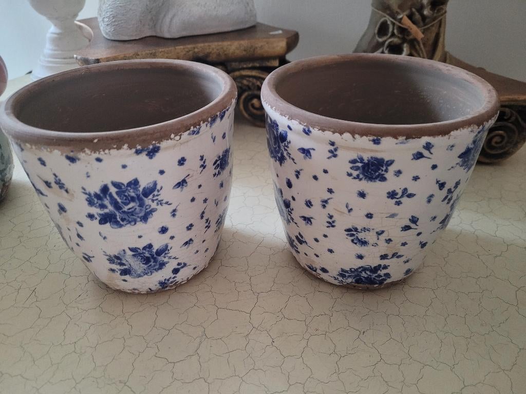 Nog 1 blauw witte bloempot Clayre & Eef nieuw