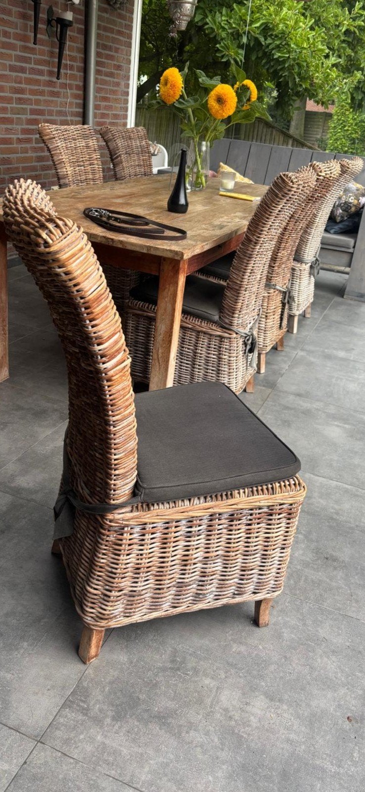 6 Rieten tuinstoelen, Tuin en Terras, Tuinstoelen, Ophalen, Gebruikt, Rotan