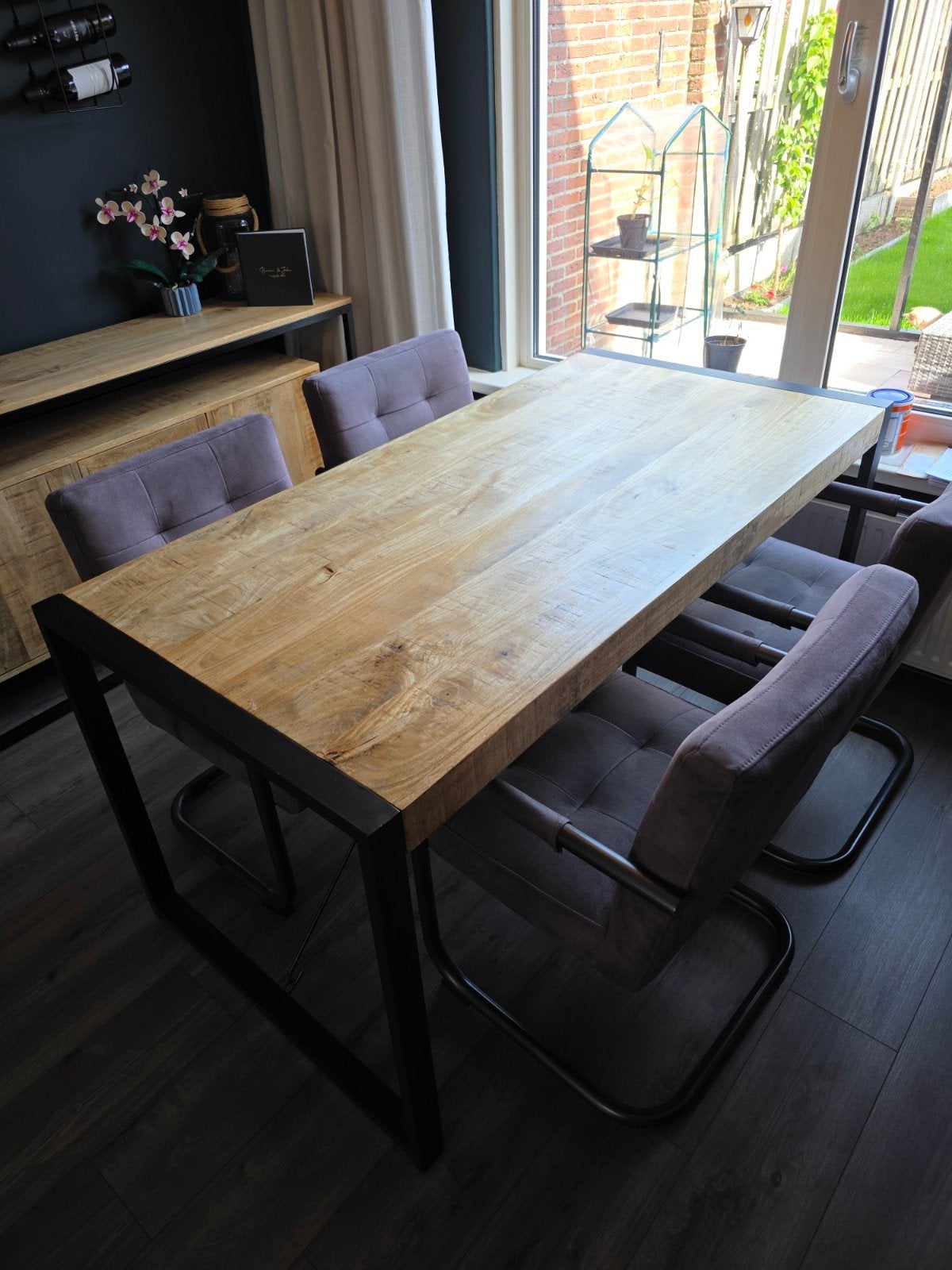 Mooie mangohouten eettafel 160cm, Ophalen, 50 tot 100 cm, Zo goed als nieuw, 150 tot 200 cm
