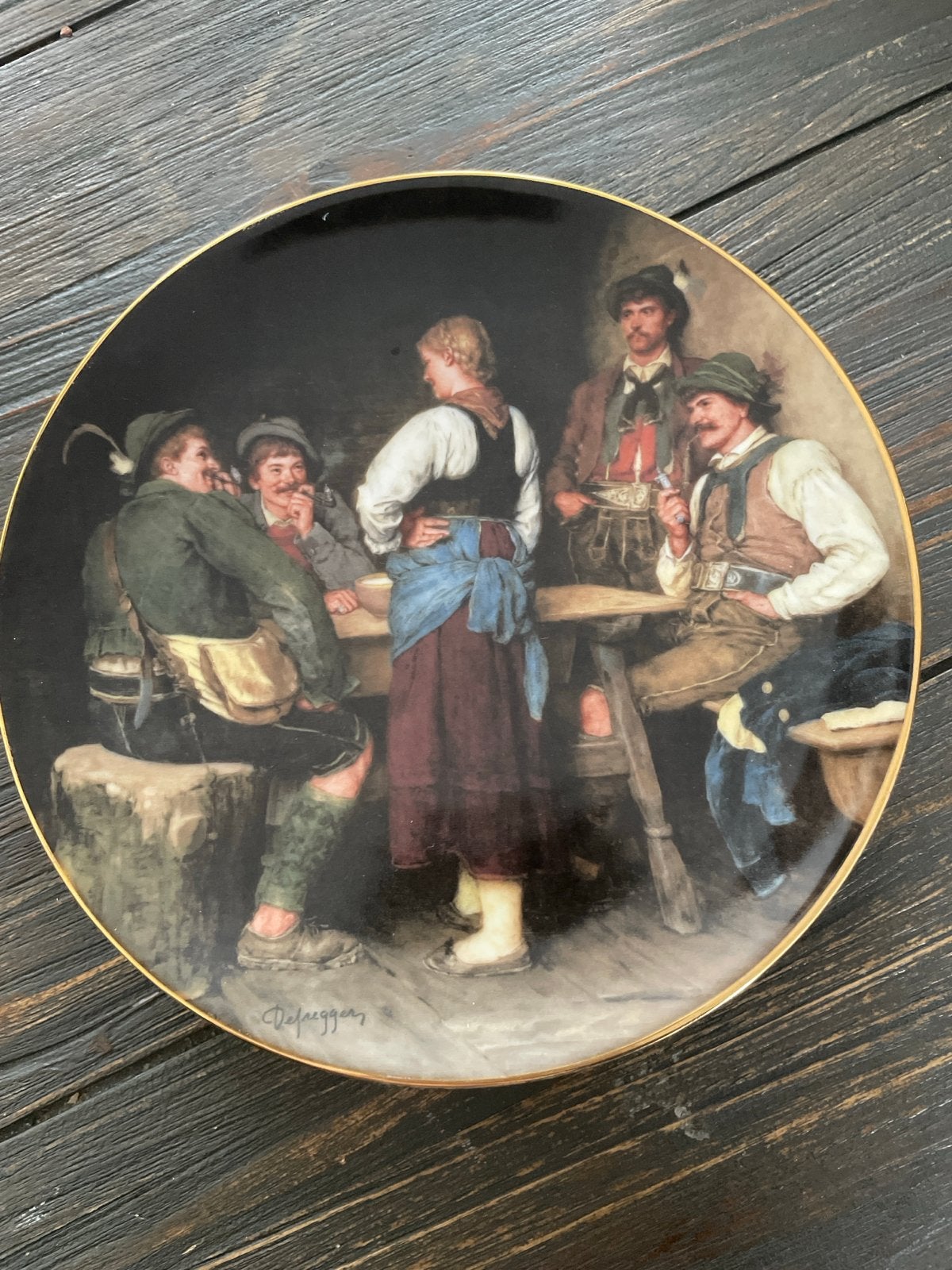 Wilde Jager in de Berghut - Porseleinen Sierbord, Ophalen of Verzenden