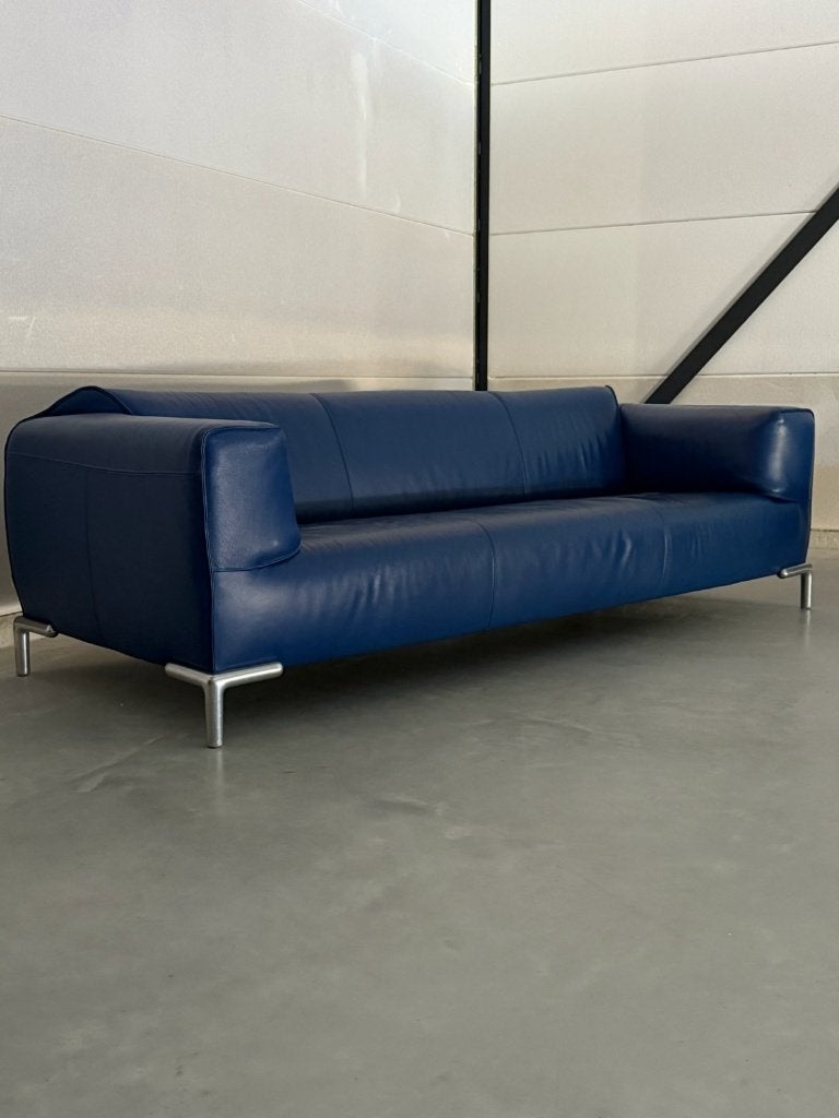 Bert Plantagie bank en chaise longue - blauw leer, Ophalen, Gebruikt, 100 tot 125 cm, Leer