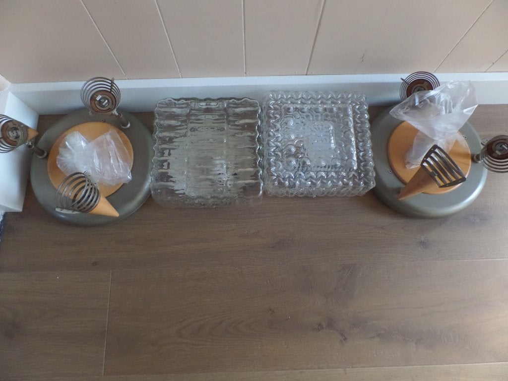 4 plafonnieres plafondlampen, Ophalen, Gebruikt, Vintage, E27 (groot)