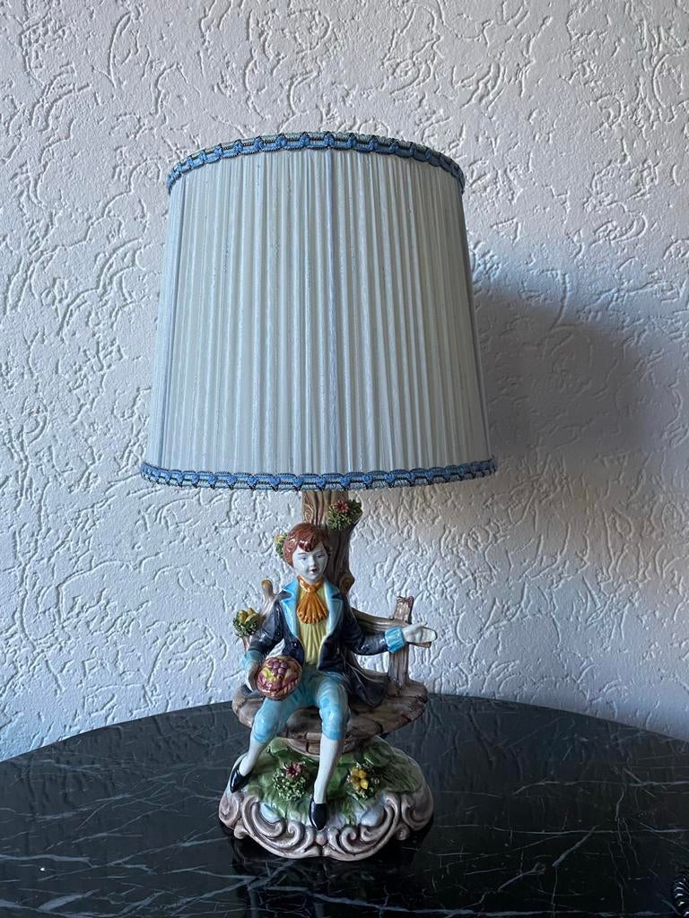 Antiek Porseleinen Tafellampje met Figuur, Ophalen of Verzenden